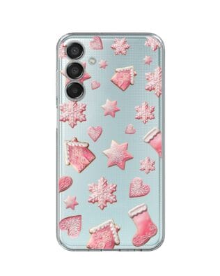 Etui do Samsung Galaxy M15 5G przeźroczyste, silikonowe Flexi, Przytulne święta, Różowe pierniczki