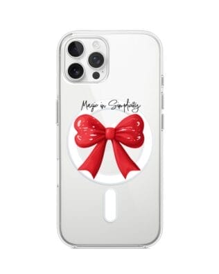 Etui do iPhone 12 Pro Max z MagSafe przeźroczyste, silikonowe Flexi, Przytulne święta, Czerwona kokarda