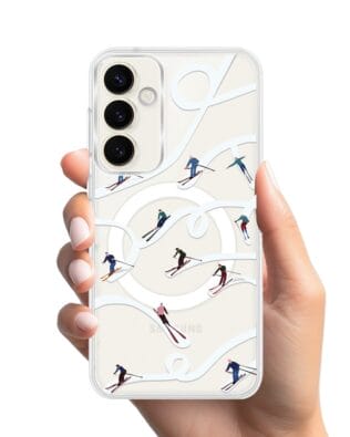 Etui do Samsung Galaxy S23 z MagSafe przeźroczyste, silikonowe Flexi, Zimowa magia, Narciarskie wiraże