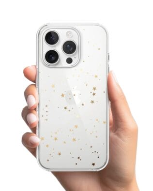 Etui do iPhone 15 Pro Max przeźroczyste, silikonowe Flexi, Zimowa magia, Złote gwiazdki