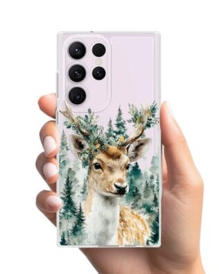 Etui do Samsung Galaxy S23 Ultra przeźroczyste, silikonowe Flexi, Przytulne święta, Leśny jelonek