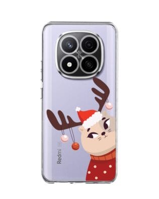 Etui do Xiaomi Redmi Note 14 Pro 4G przeźroczyste, silikonowe Flexi, Kotek przebrany za reniferka