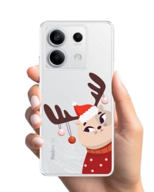 Etui do Xiaomi Redmi Note 13 Pro 5G przeźroczyste, silikonowe Flexi, Kotek przebrany za reniferka
