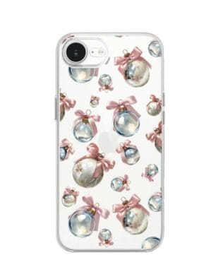 Etui do iPhone 16e przeźroczyste, silikonowe Flexi, Przytulne święta, Pastelowe bombki