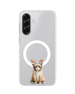 Etui do Samsung Galaxy A56 5G z MagSafe przeźroczyste, silikonowe Flexi, Przytulne święta, Kot który nie chciał być reniferem