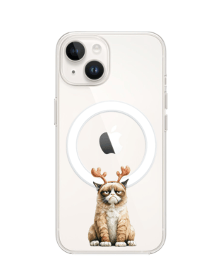 Etui do iPhone 13 Mini z MagSafe przeźroczyste, silikonowe Flexi, Przytulne święta, Kot który nie chciał być reniferem