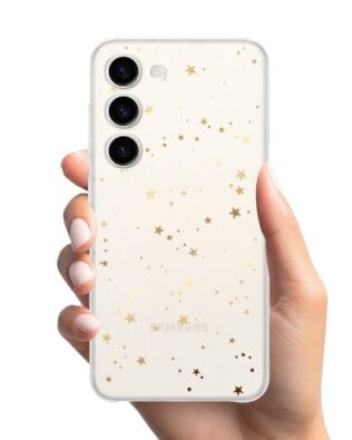 Etui do Samsung Galaxy S23 przeźroczyste, silikonowe Flexi, Zimowa magia, Złote gwiazdki