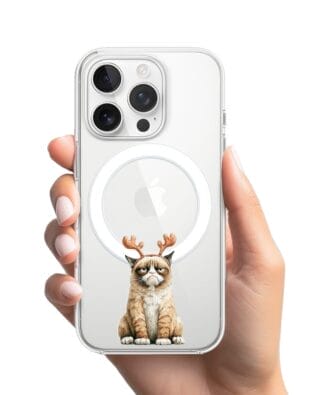 Etui do iPhone 14 Pro Max z MagSafe przeźroczyste, silikonowe Flexi, Przytulne święta, Kot który nie chciał być reniferem