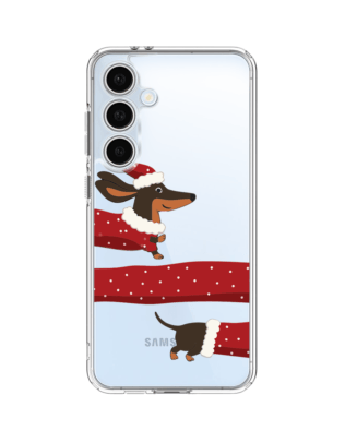 Etui do Samsung Galaxy S24 FE przeźroczyste, silikonowe Flexi, Przytulne święta, świąteczny jamnik