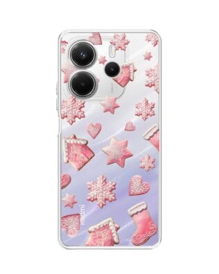 Etui do Xiaomi Redmi Note 14 4G przeźroczyste, silikonowe Flexi, Przytulne święta, Różowe pierniczki