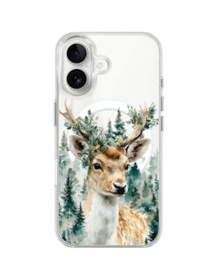 Etui do iPhone 16 Plus z MagSafe przeźroczyste, silikonowe Flexi, Przytulne święta, Leśny jelonek