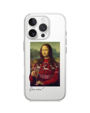 Etui do iPhone 16 Pro świąteczna Mona Lisa z szampanem, przeźroczyste