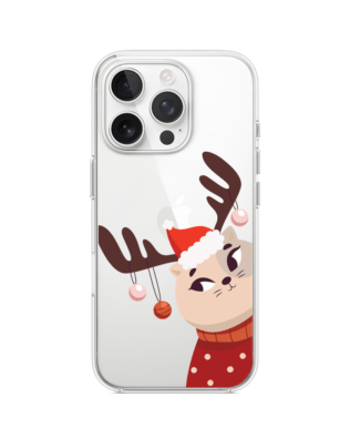 Etui do iPhone 13 Pro przeźroczyste, silikonowe Flexi, Kotek przebrany za reniferka