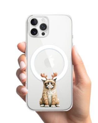 Etui do iPhone 12 Pro Max z MagSafe przeźroczyste, silikonowe Flexi, Przytulne święta, Kot który nie chciał być reniferem
