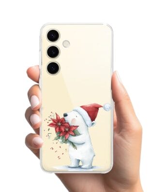 Etui do Samsung Galaxy S24 Plus przeźroczyste, silikonowe Flexi, Przytulne święta, Miś świąteczny
