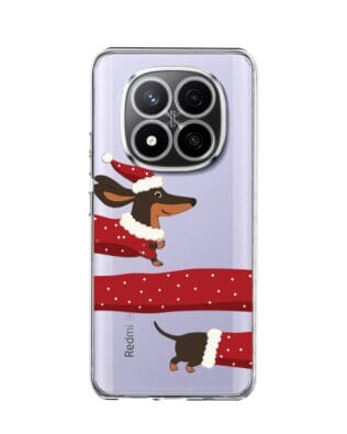 Etui do Xiaomi Redmi Note 14 Pro 4G przeźroczyste, silikonowe Flexi, Przytulne święta, świąteczny jamnik