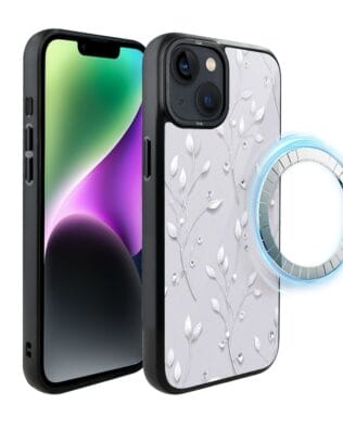 Etui do iPhone 14 IBIZU DropGuard Matt z MagSafe, Zimowa magia, Lodowe kwiaty