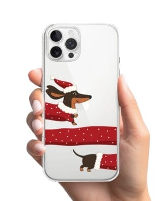 Etui do iPhone 12 Pro Max przeźroczyste, silikonowe Flexi, Przytulne święta, świąteczny jamnik