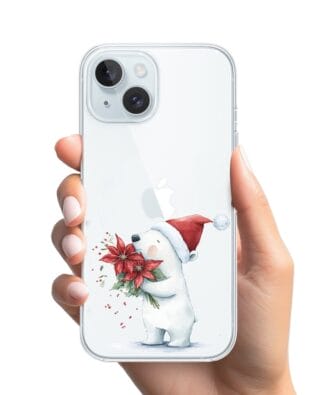 Etui do iPhone 15 przeźroczyste, silikonowe Flexi, Przytulne święta, Miś świąteczny