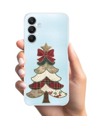 Etui do Samsung Galaxy M35 5G przeźroczyste, silikonowe Flexi, Przytulne święta, Kraciasta choinka