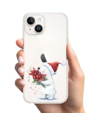Etui do iPhone 13 przeźroczyste, silikonowe Flexi, Przytulne święta, Miś świąteczny