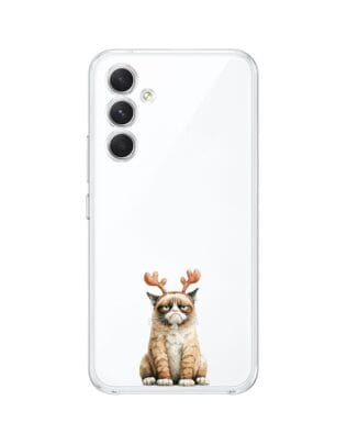 Etui do Samsung Galaxy A54 5G przeźroczyste, silikonowe Flexi, Przytulne święta, Kot który nie chciał być reniferem