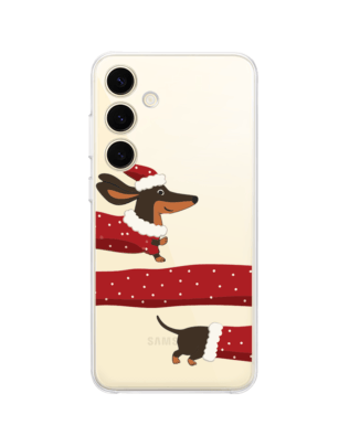 Etui do Samsung Galaxy S24 Plus przeźroczyste, silikonowe Flexi, Przytulne święta, świąteczny jamnik