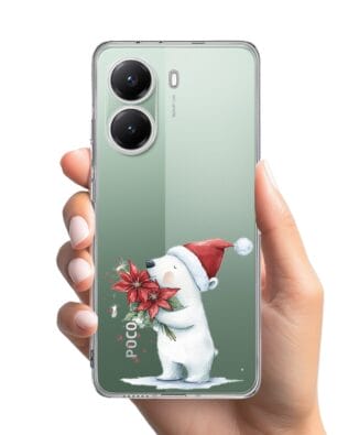 Etui do Xiaomi POCO X7 Pro przeźroczyste, silikonowe Flexi, Przytulne święta, Miś świąteczny