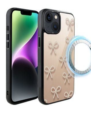 Etui do iPhone 14 Plus IBIZU DropGuard Matt z MagSafe, Zimowa magia, Perłowe kokardki