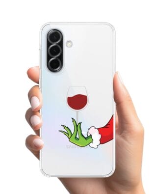 Etui do Samsung Galaxy A36 5G przeźroczyste, silikonowe Flexi, Zielony psotnik z lampką wina