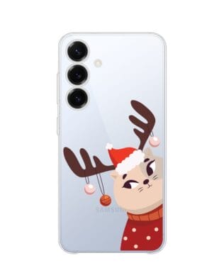Etui do Samsung Galaxy S25 przeźroczyste, silikonowe Flexi, Kotek przebrany za reniferka