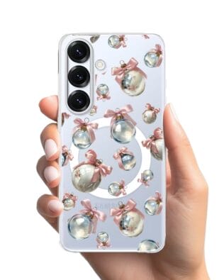 Etui do Samsung Galaxy S25 z MagSafe przeźroczyste, silikonowe Flexi, Przytulne święta, Pastelowe bombki