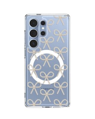 Etui do Samsung Galaxy S25 Ultra z MagSafe przeźroczyste, silikonowe Flexi, Przytulne święta, złote kokardki
