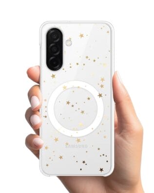 Etui do Samsung Galaxy A26 5G z MagSafe przeźroczyste, silikonowe Flexi, Zimowa magia, Złote gwiazdki