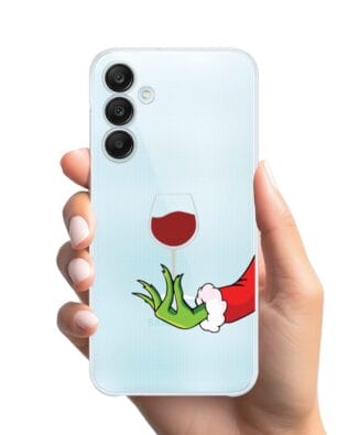 Etui do Samsung Galaxy M35 5G przeźroczyste, silikonowe Flexi, Zielony psotnik z lampką wina