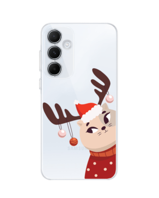 Etui do Samsung Galaxy A35 5G przeźroczyste, silikonowe Flexi, Kotek przebrany za reniferka