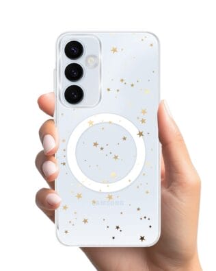 Etui do Samsung Galaxy A55 5G z MagSafe przeźroczyste, silikonowe Flexi, Zimowa magia, Złote gwiazdki