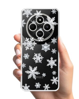 Etui do Xiaomi POCO C75 przeźroczyste, silikonowe Flexi, Zimowa magia, Delikatne płatki śniegu