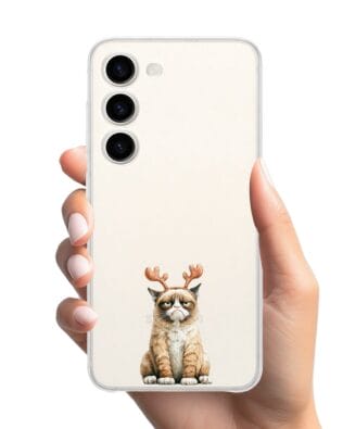 Etui do Samsung Galaxy S23 Plus przeźroczyste, silikonowe Flexi, Przytulne święta, Kot który nie chciał być reniferem