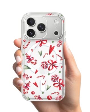 Etui do iPhone 17 Pro z MagSafe przeźroczyste, silikonowe Flexi, Cukierki świąteczne