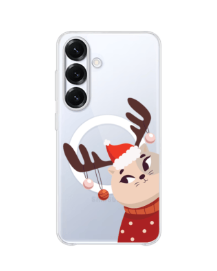Etui do Samsung Galaxy S25 Plus z MagSafe przeźroczyste, silikonowe Flexi, Kotek przebrany za reniferka
