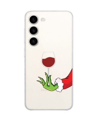 Etui do Samsung Galaxy S23 Plus przeźroczyste, silikonowe Flexi, Zielony psotnik z lampką wina