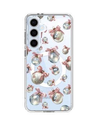 Etui do Samsung Galaxy S24 FE z MagSafe przeźroczyste, silikonowe Flexi, Przytulne święta, Pastelowe bombki