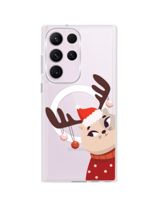 Etui do Samsung Galaxy S23 Ultra z MagSafe przeźroczyste, silikonowe Flexi, Kotek przebrany za reniferka