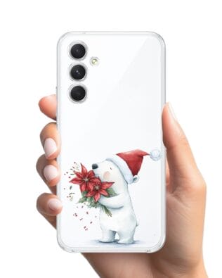 Etui do Samsung Galaxy A54 5G przeźroczyste, silikonowe Flexi, Przytulne święta, Miś świąteczny