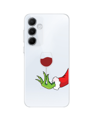 Etui do Samsung Galaxy A55 5G przeźroczyste, silikonowe Flexi, Zielony psotnik z lampką wina