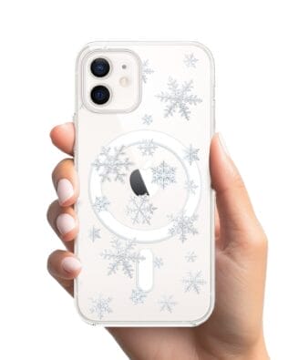 Etui do iPhone 12 Mini z MagSafe przeźroczyste, silikonowe Flexi, Zimowa magia, Delikatne płatki śniegu