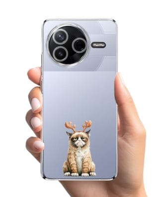 Etui do Xiaomi POCO F7 Pro przeźroczyste, silikonowe Flexi, Przytulne święta, Kot który nie chciał być reniferem