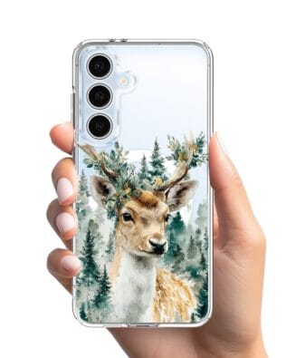 Etui do Samsung Galaxy S24 FE z MagSafe przeźroczyste, silikonowe Flexi, Przytulne święta, Leśny jelonek