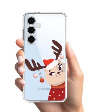 Etui do Samsung Galaxy S24 FE przeźroczyste, silikonowe Flexi, Kotek przebrany za reniferka